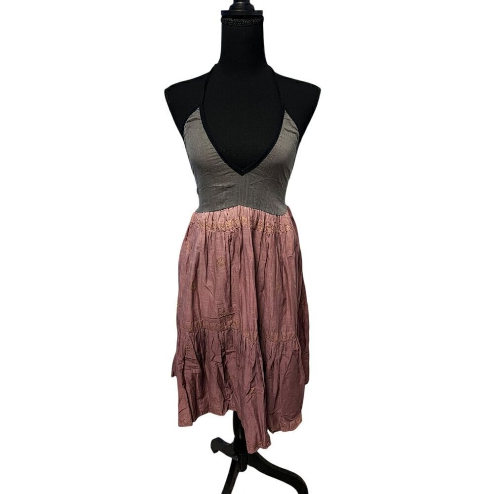 Urban Renewal Vintage Halter Dress Women S/M Burgundy & Black dark cottagecore